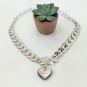 NWT Juicy Couture Y2K Chunky Chain Toggle Necklace Puffy Heart Charm Statement